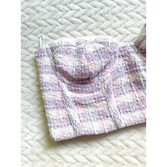 NWT Zara Purple Tweed Bustier Crop Top Small Strapless Corset Sweetheart - Picture 4 of 7